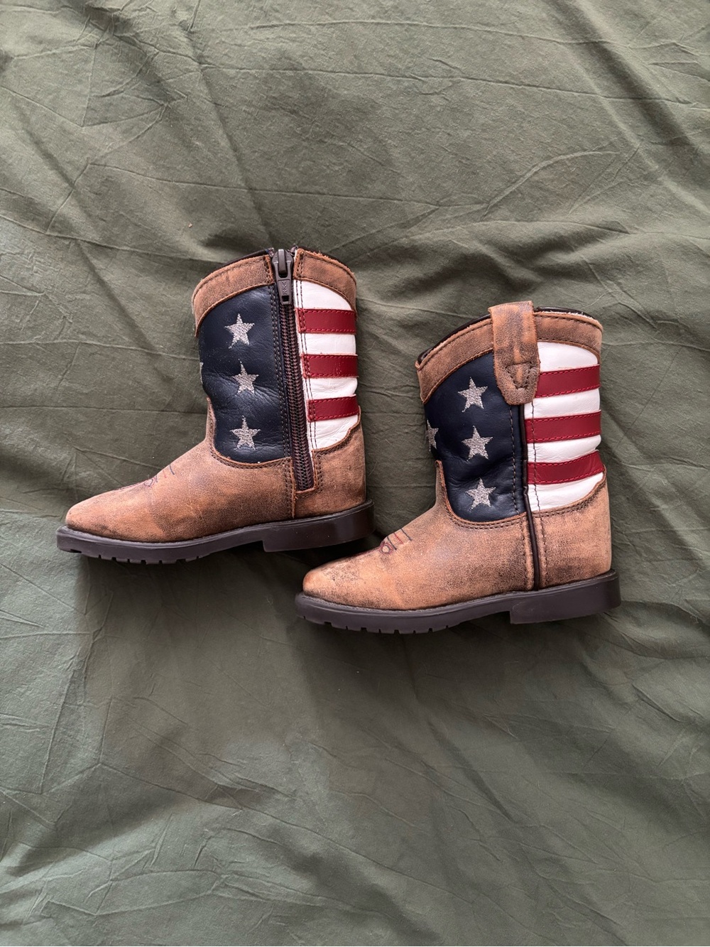 Toddler American Flag Western Boots - Brown Leather